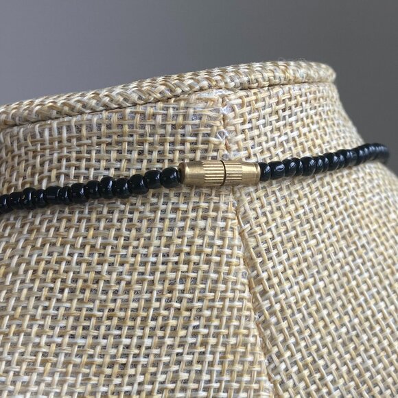 Black & Orange Beaded Necklace with Silver Medallion - Picture 5 of 5